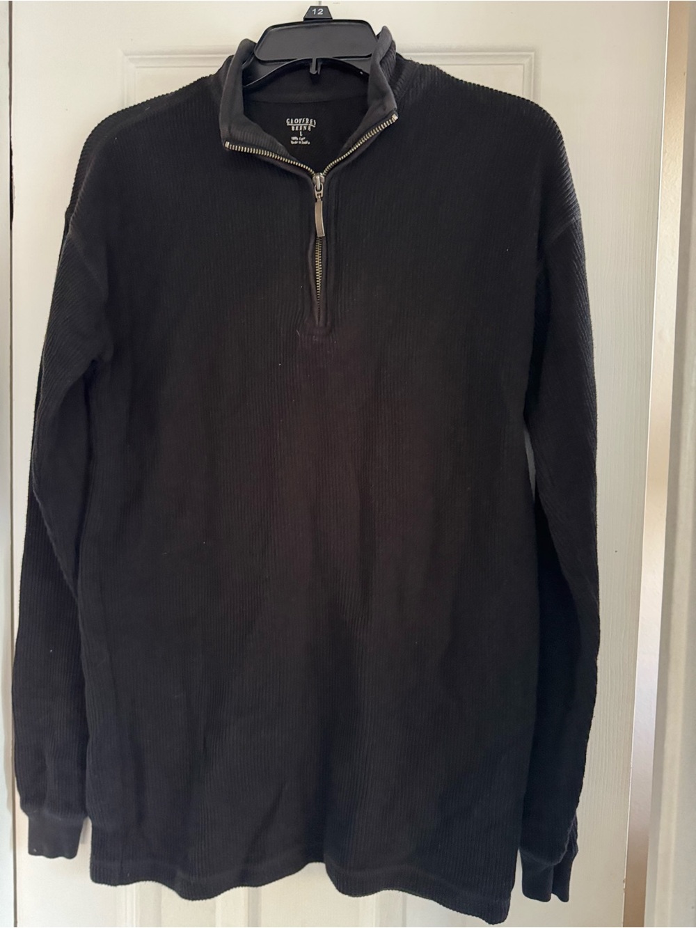 Vintage Geoffrey Beene Men’s Black Quarter-Zip Ribbed Sweater